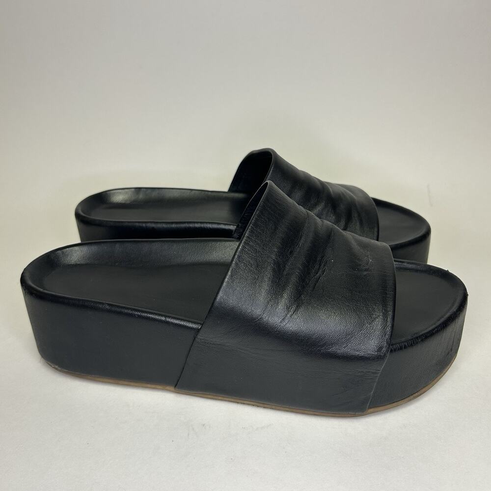 Beeks Albatross Platform Leather Slides Womens Size 10 Black Quite Luxury